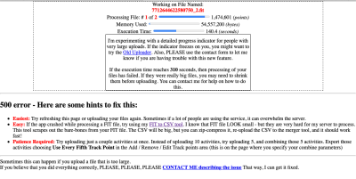 If you get a 500 error like this, maybe you need to convert your BIG FIT File to a CSV file.